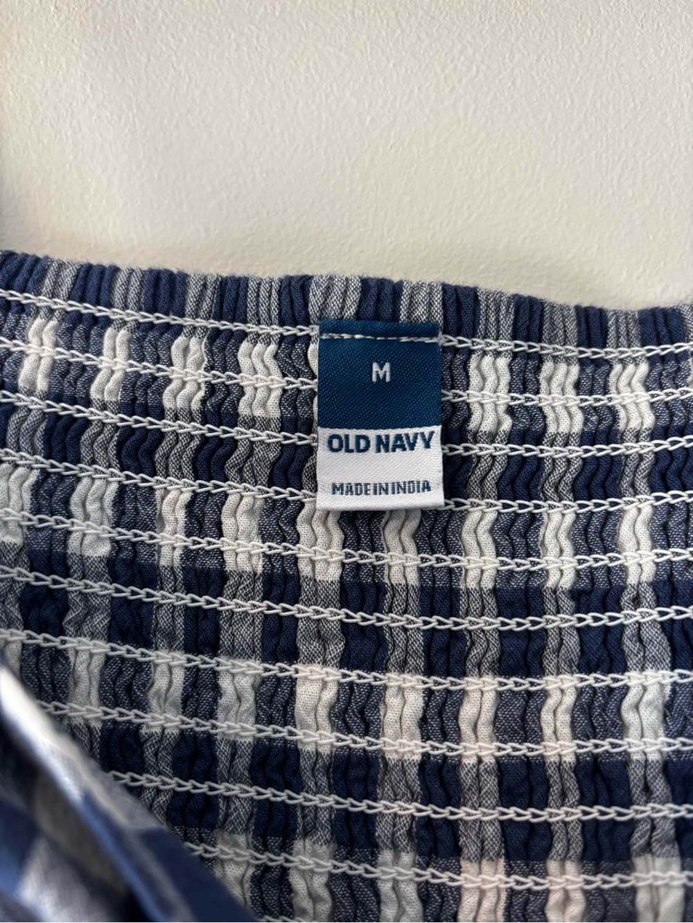 Old Navy Blue and White Gingham Smocked Top with Front Twist - Picture 5 of 8